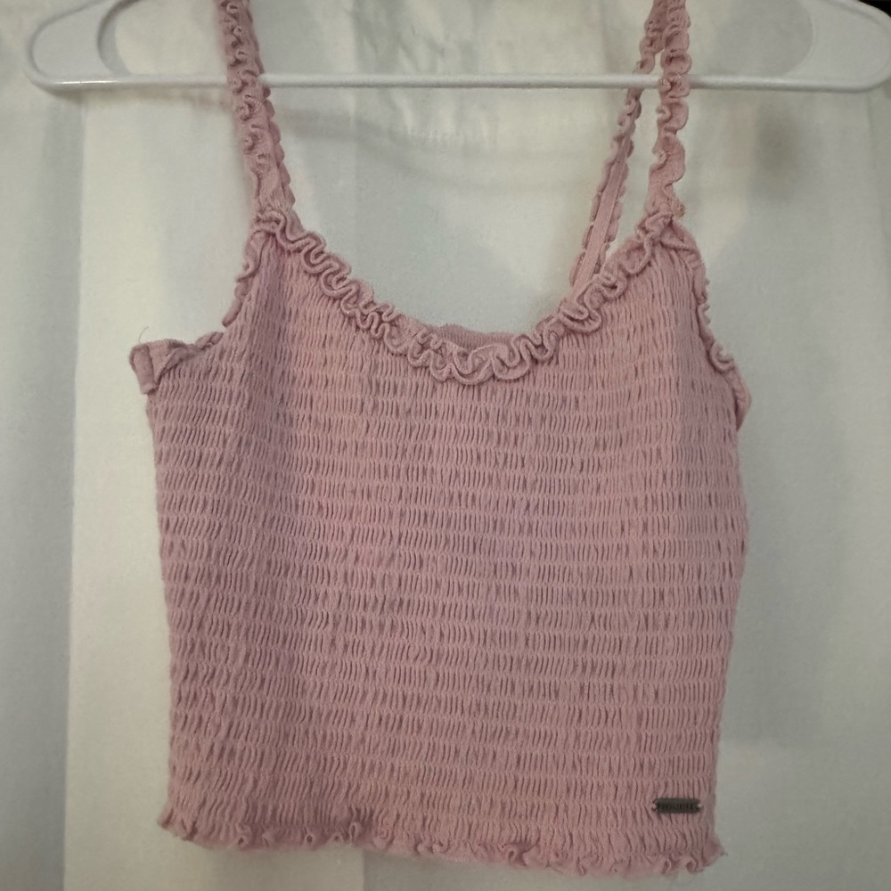 Hollister Light Pink Smocked Ruffle-Trim Tank